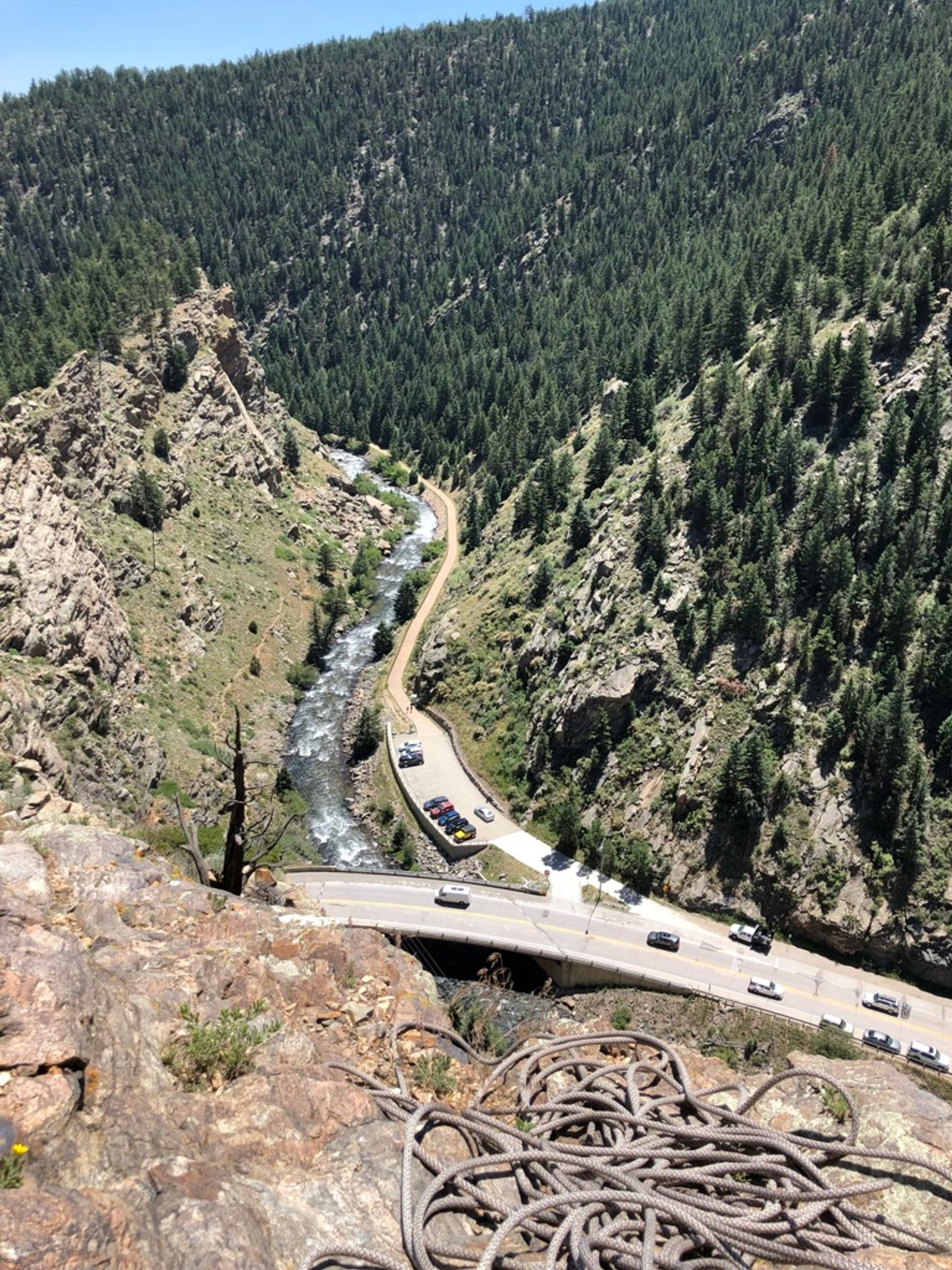 The view from ~100ft up, overlooking Clear Creek, Rt 6, and the Tunnel 5 parking lot.